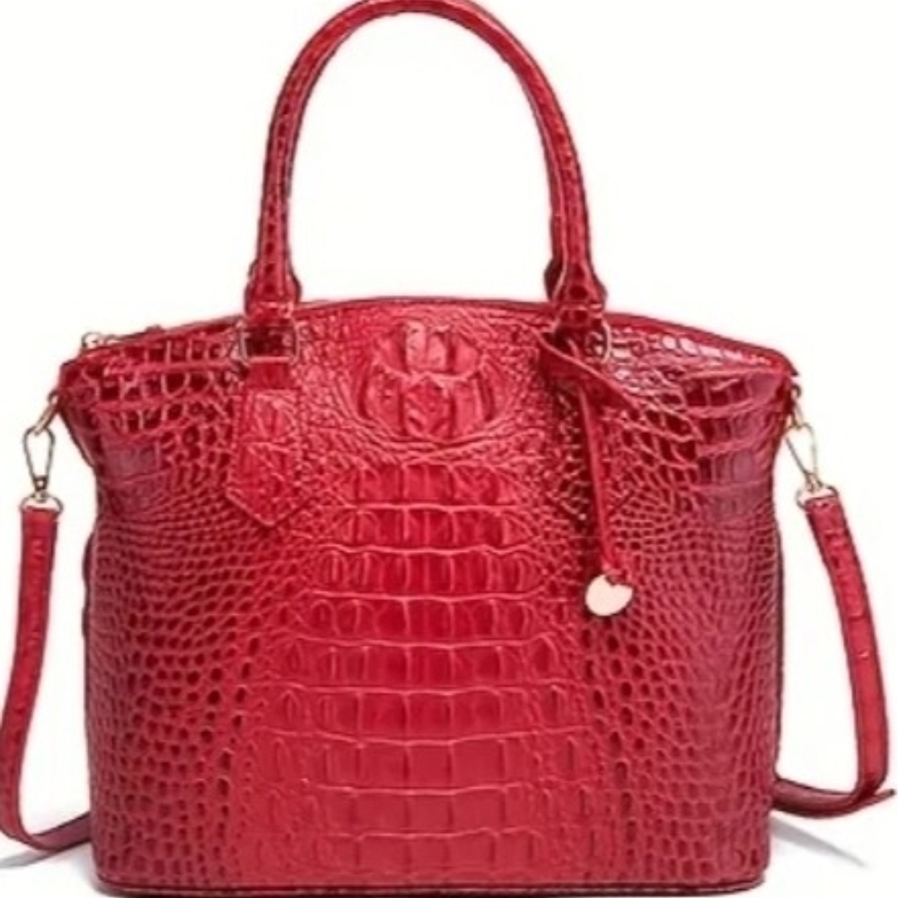NEW - Elegant Red Crocodile-Embossed Handbag